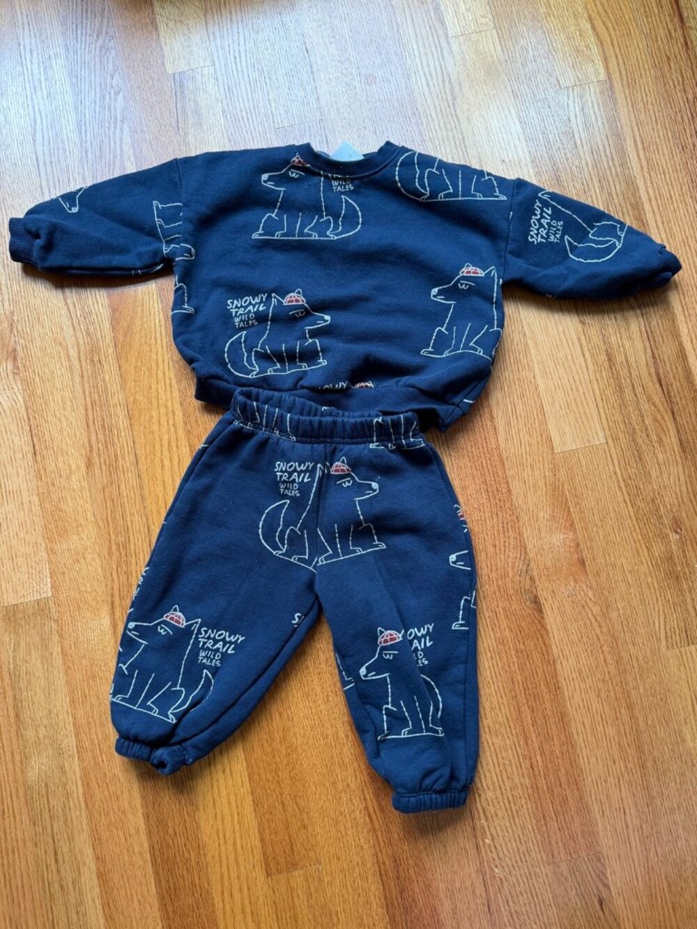 Zara Baby 2-Piece Sweatsuit Set 2Y Navy Wolf Print Sweatshirt Joggers